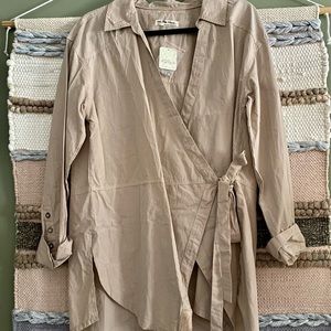 Free People Minimal Kimono Wrap Style Striped Jacket